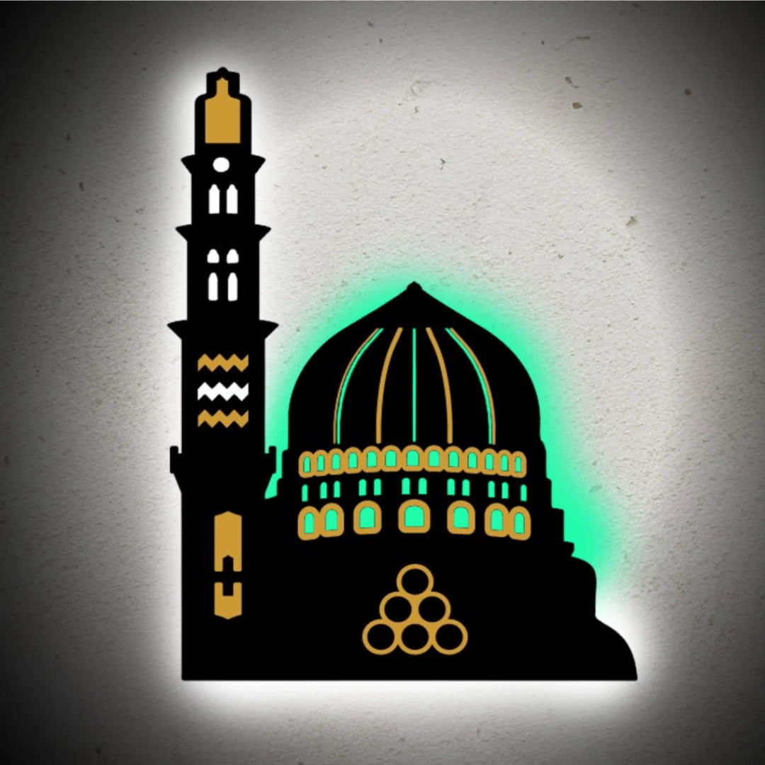 Elegant Masjid-e-Nabvi Wall Art – Black MDF & Golden Acrylic | Islamic Home Decoration (15x12 Inches)