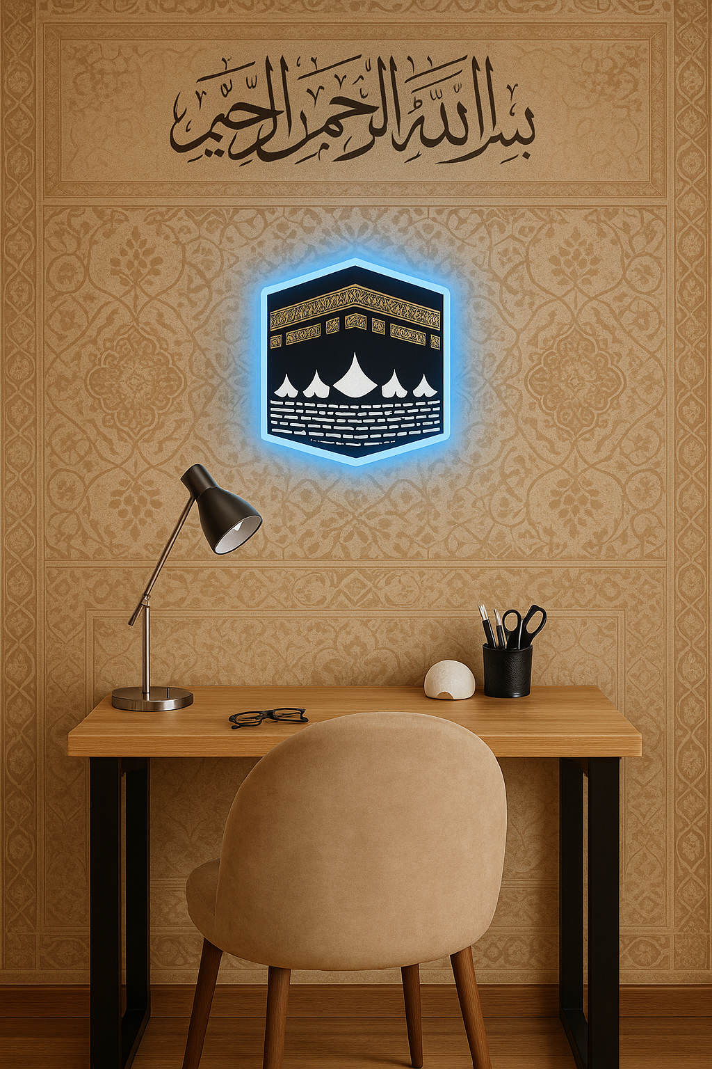 LED Wall Art Inspired by the Kaaba – Elegant Islamic Home Decoration (12x12 inches)
