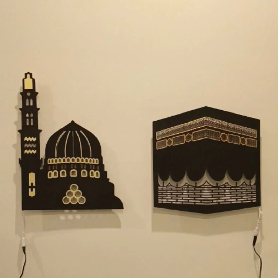 Kaaba & Masjid-e-Nabvi Wall Art Set – Islamic Home Decoration (Premium 2-Piece Collection)