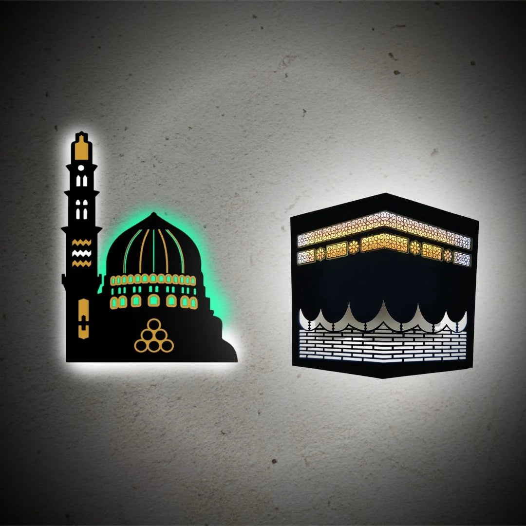 Kaaba & Masjid-e-Nabvi Wall Art Set – Islamic Home Decoration (Premium 2-Piece Collection)