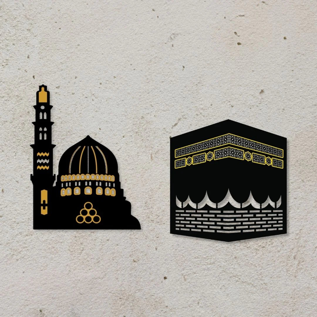 Kaaba & Masjid-e-Nabvi Wall Art Set – Islamic Home Decoration (Premium 2-Piece Collection)