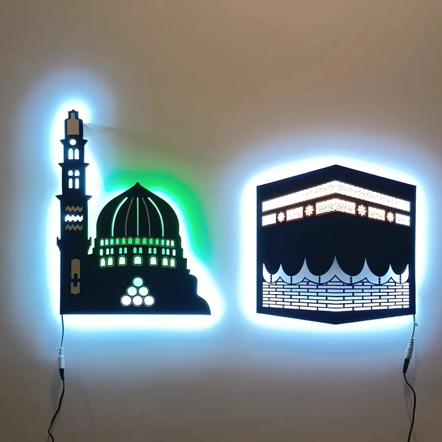 Kaaba & Masjid-e-Nabvi Wall Art Set – Islamic Home Decoration (Premium 2-Piece Collection)